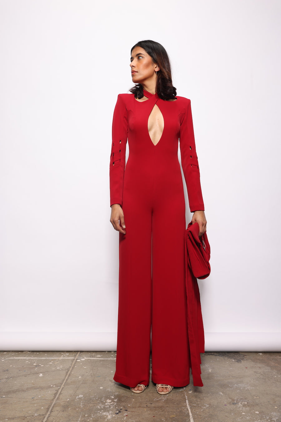 Red cut-out jumpsuit