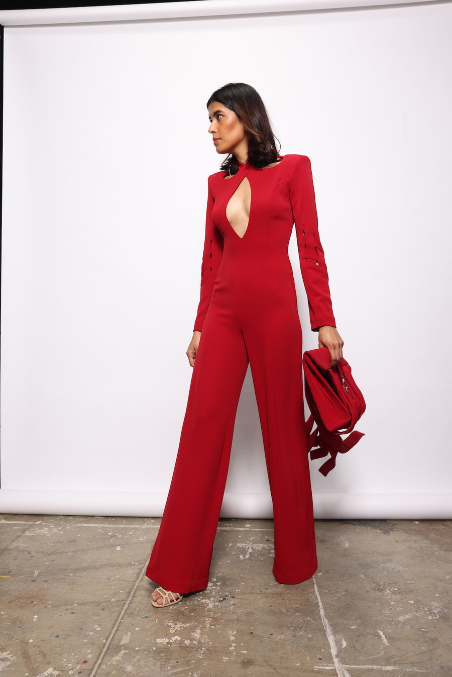 Red cut-out jumpsuit