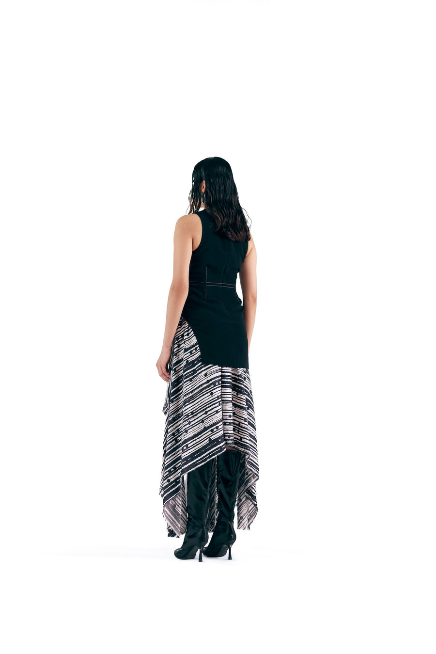 MONOCHROME BRAILLE PRINTED DECONSTRUCTED DRESS