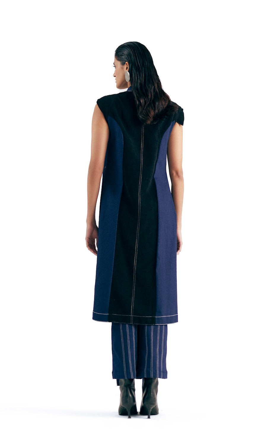 DENIM PANELLED SLEEVELESS TRENCH