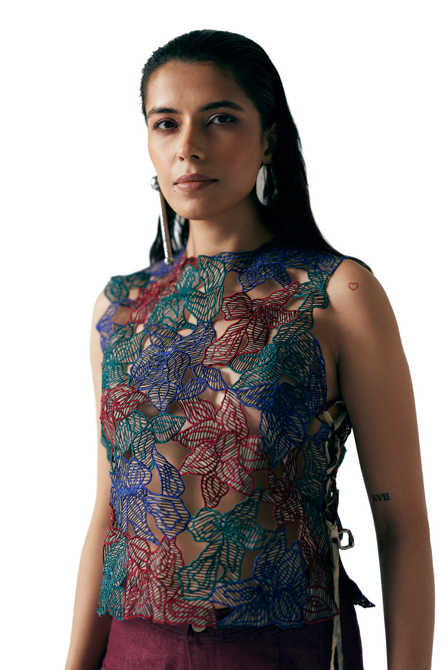 FLORAL EMBROIDERED CUTWORK VEST