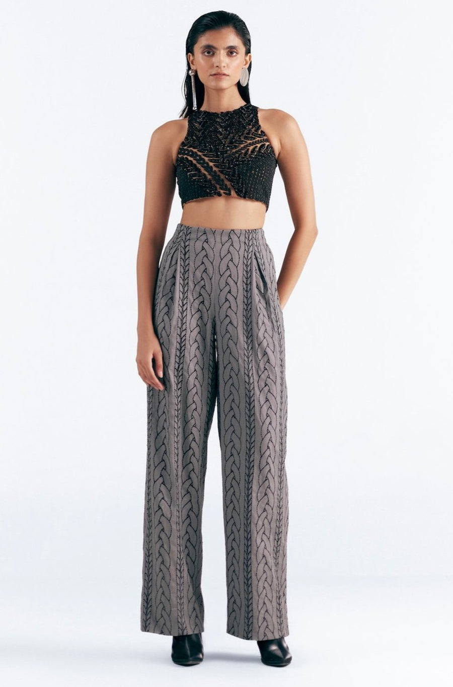 SLATE KNIT EMBROIDERED TROUSERS