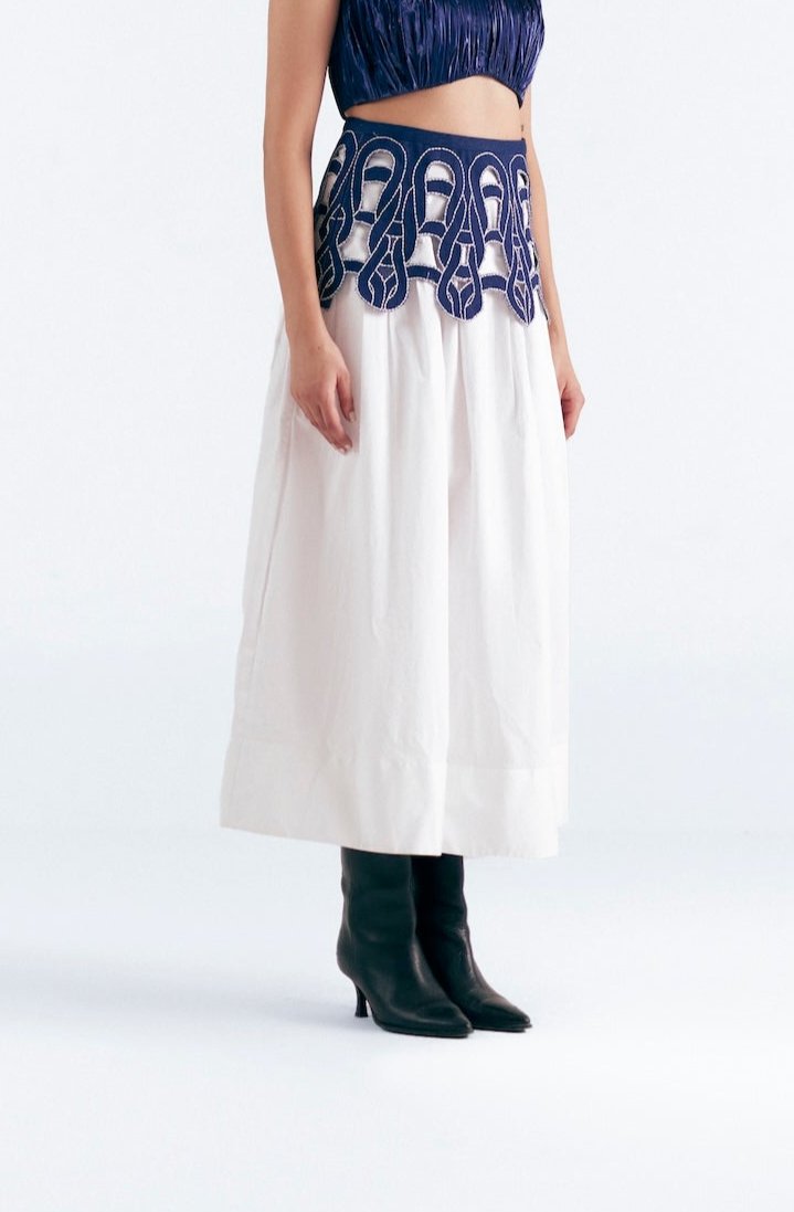 DENIM CUT OUT LOOP SKIRT