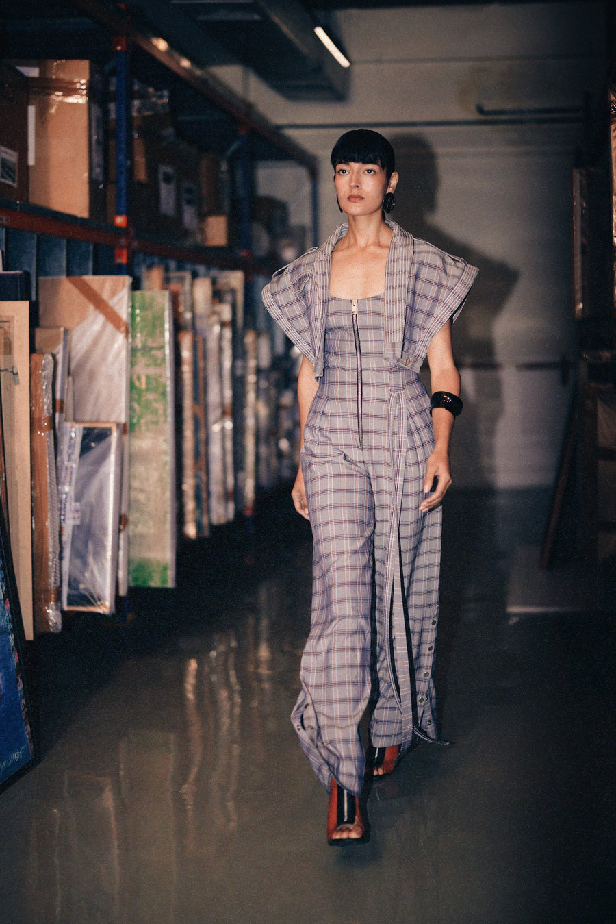Grey checkered boiler jumpsuit