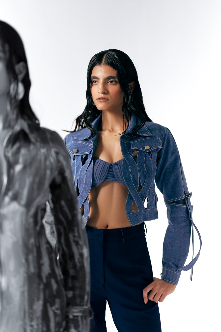 DENIM LOOP CUTOUT JACKET