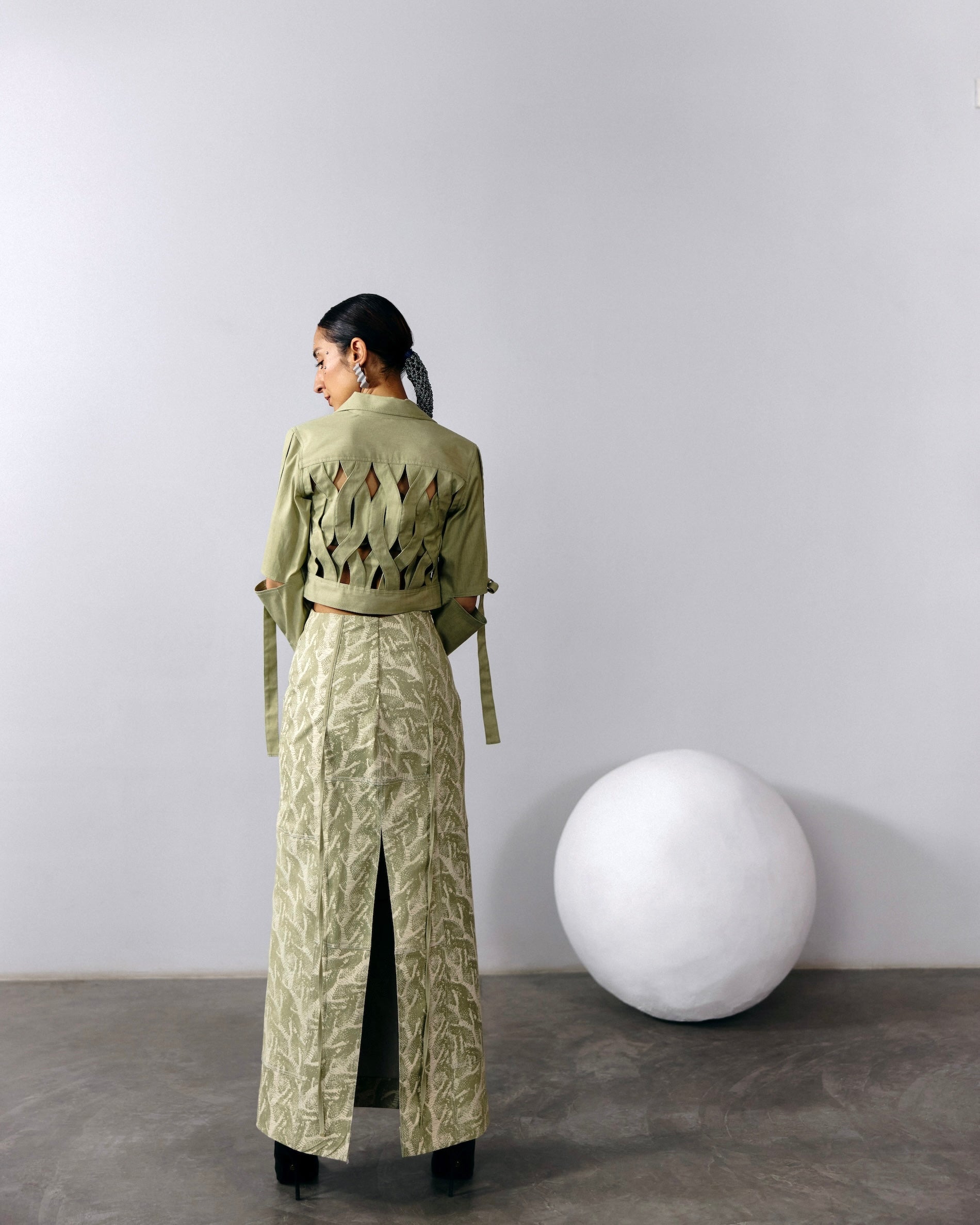Sage green denim loop jacket – Essé Design Studio