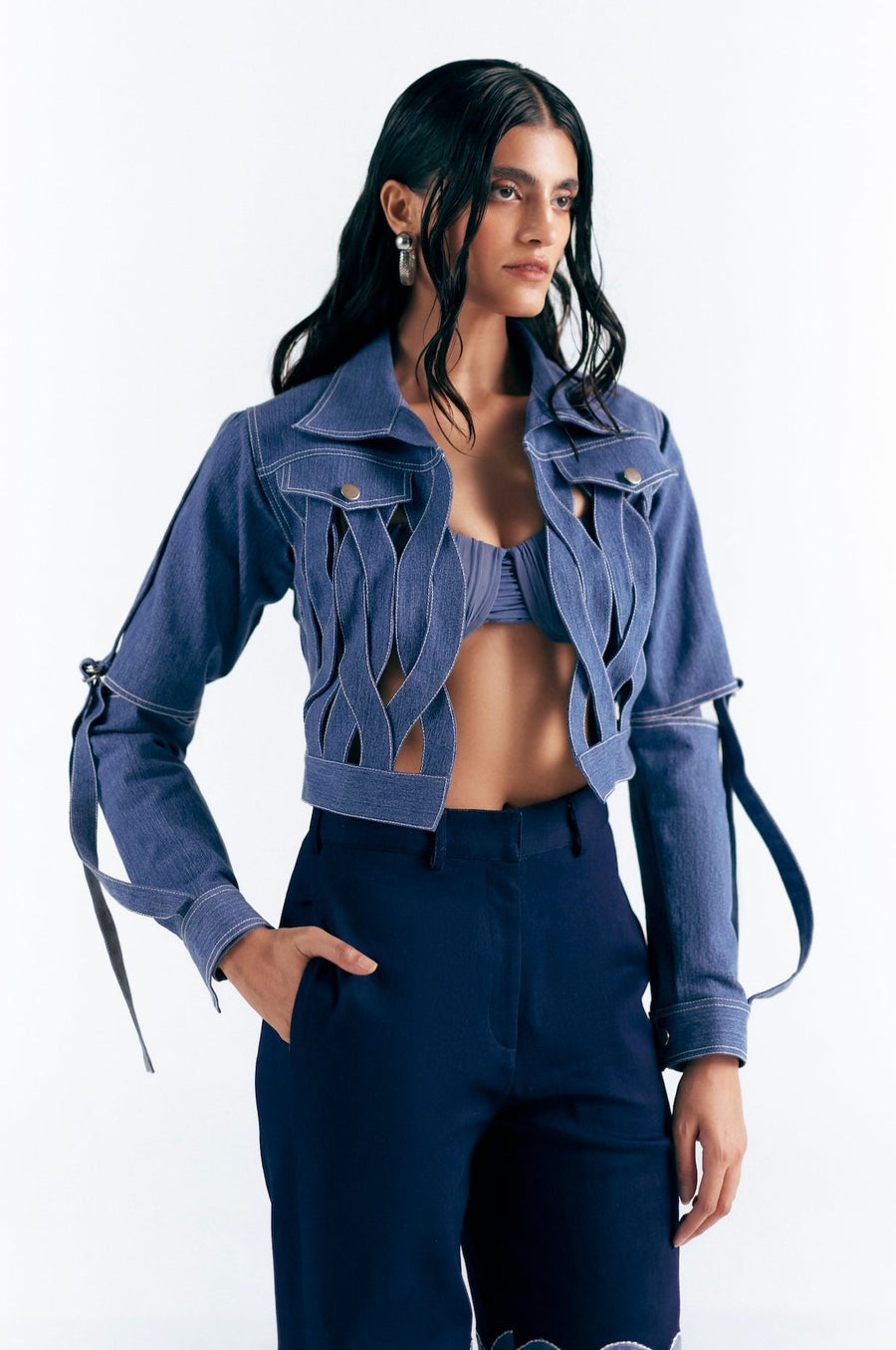 DENIM LOOP CUTOUT JACKET