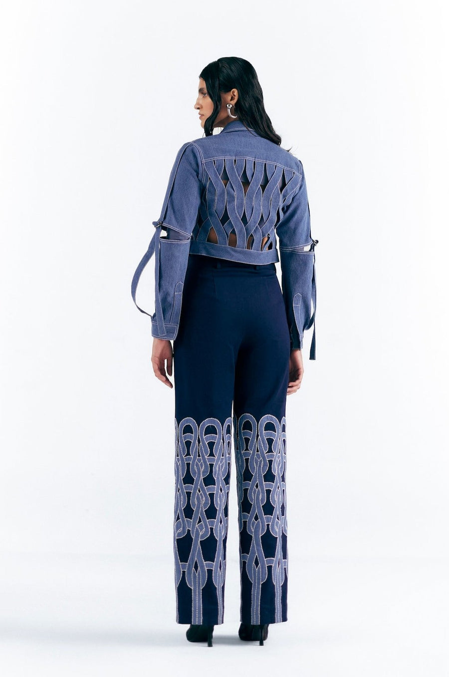 DENIM KNIT LOOP APPLIQUÉ TROUSERS