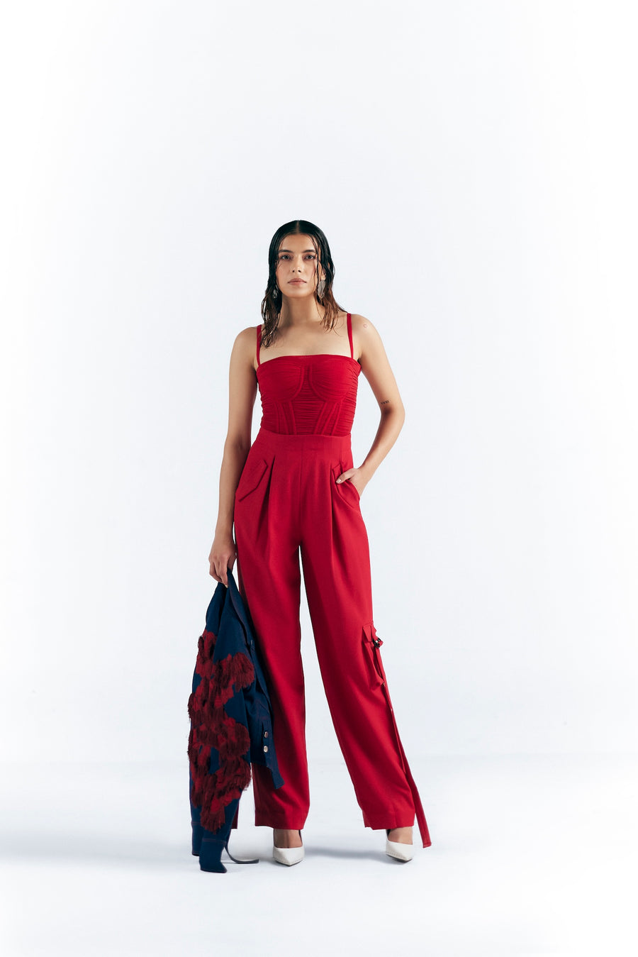 CRIMSON CORSET CARGO JUMPSUIT