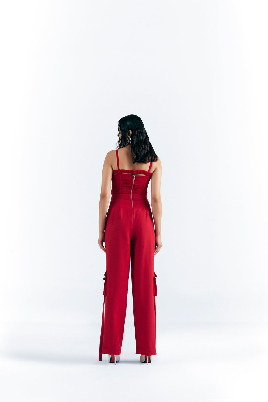 CRIMSON CORSET CARGO JUMPSUIT