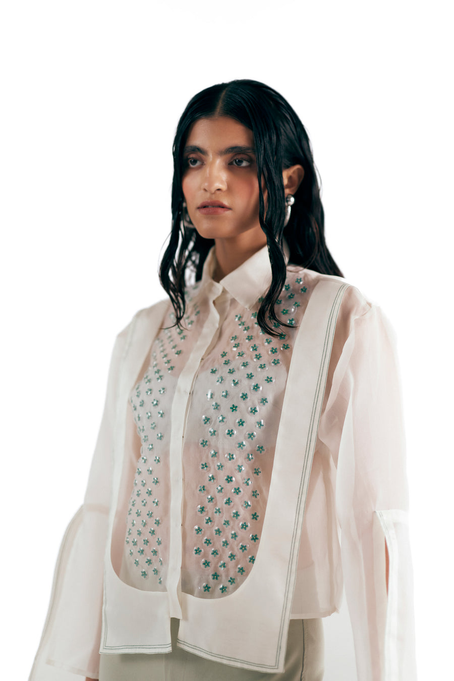 SILK ORGANZA BUBBLE WRAP PANELLED SHIRT