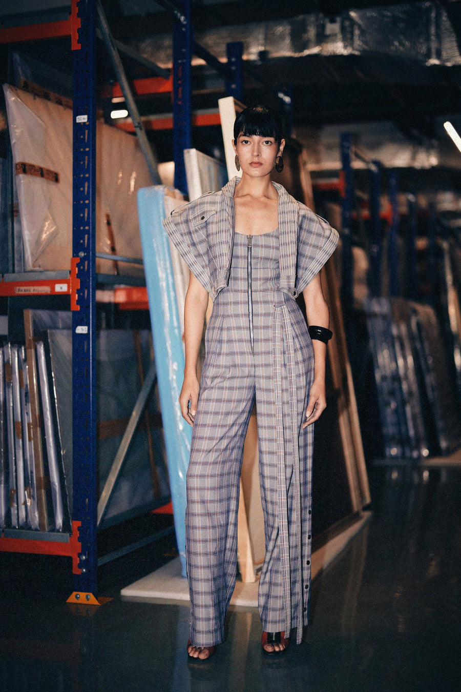 Grey checkered boiler jumpsuit