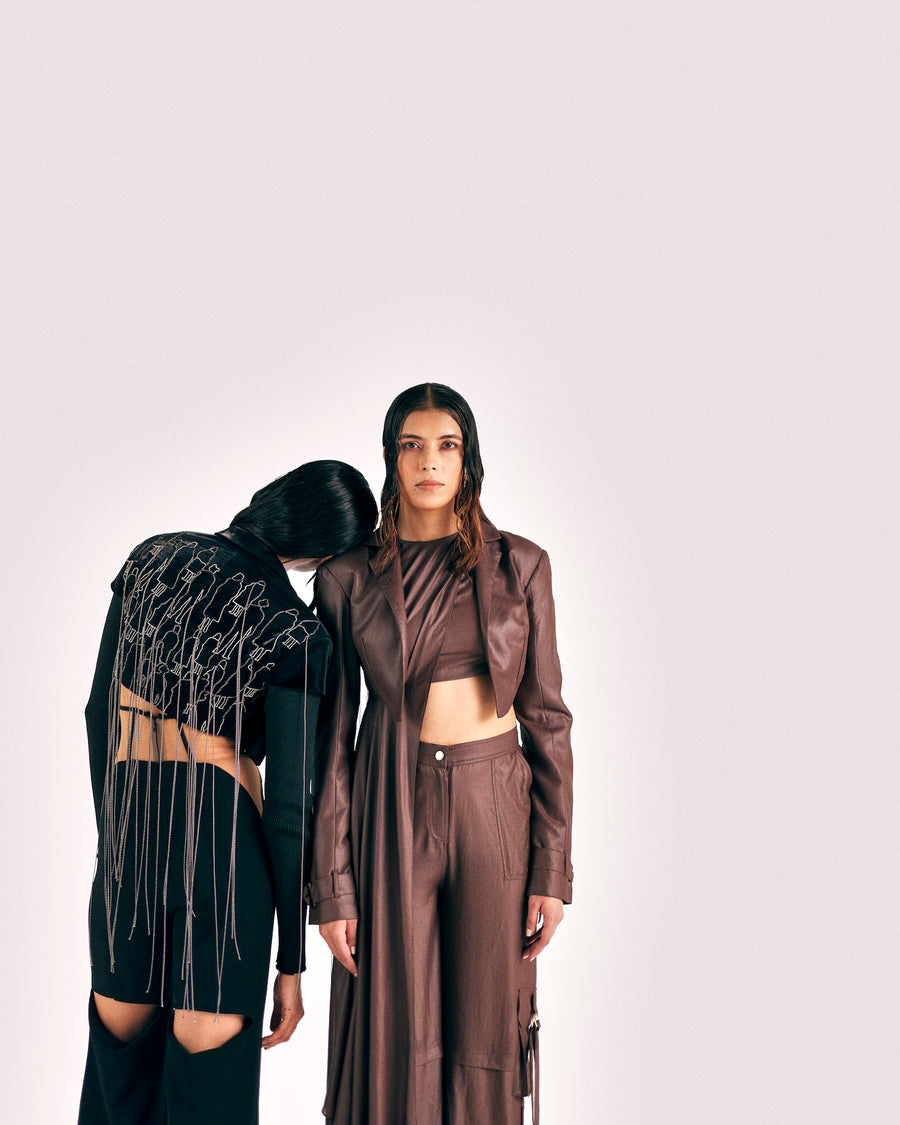 COAL CROPPED JACKET WITH “HUMANS OF ESSÉ