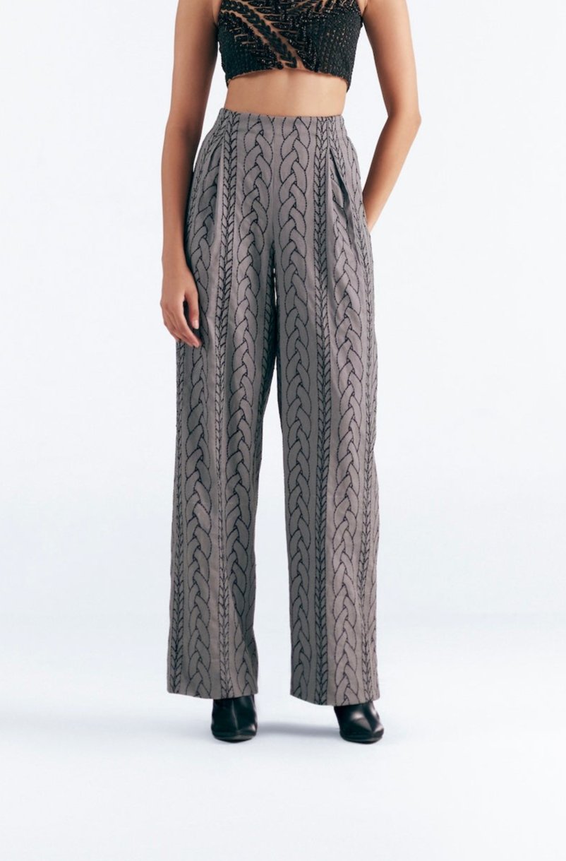 SLATE KNIT EMBROIDERED TROUSERS