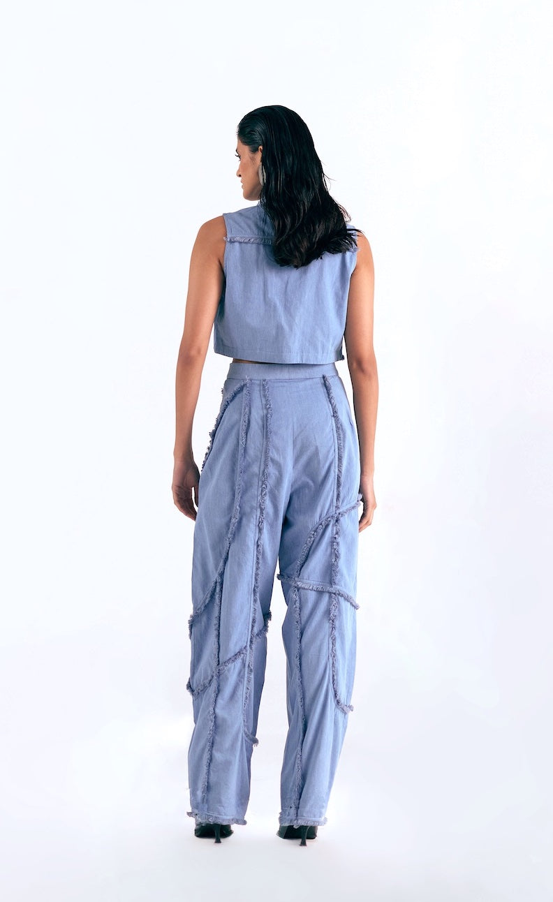 DENIM THREE PIECE FRAY ENSEMBLE