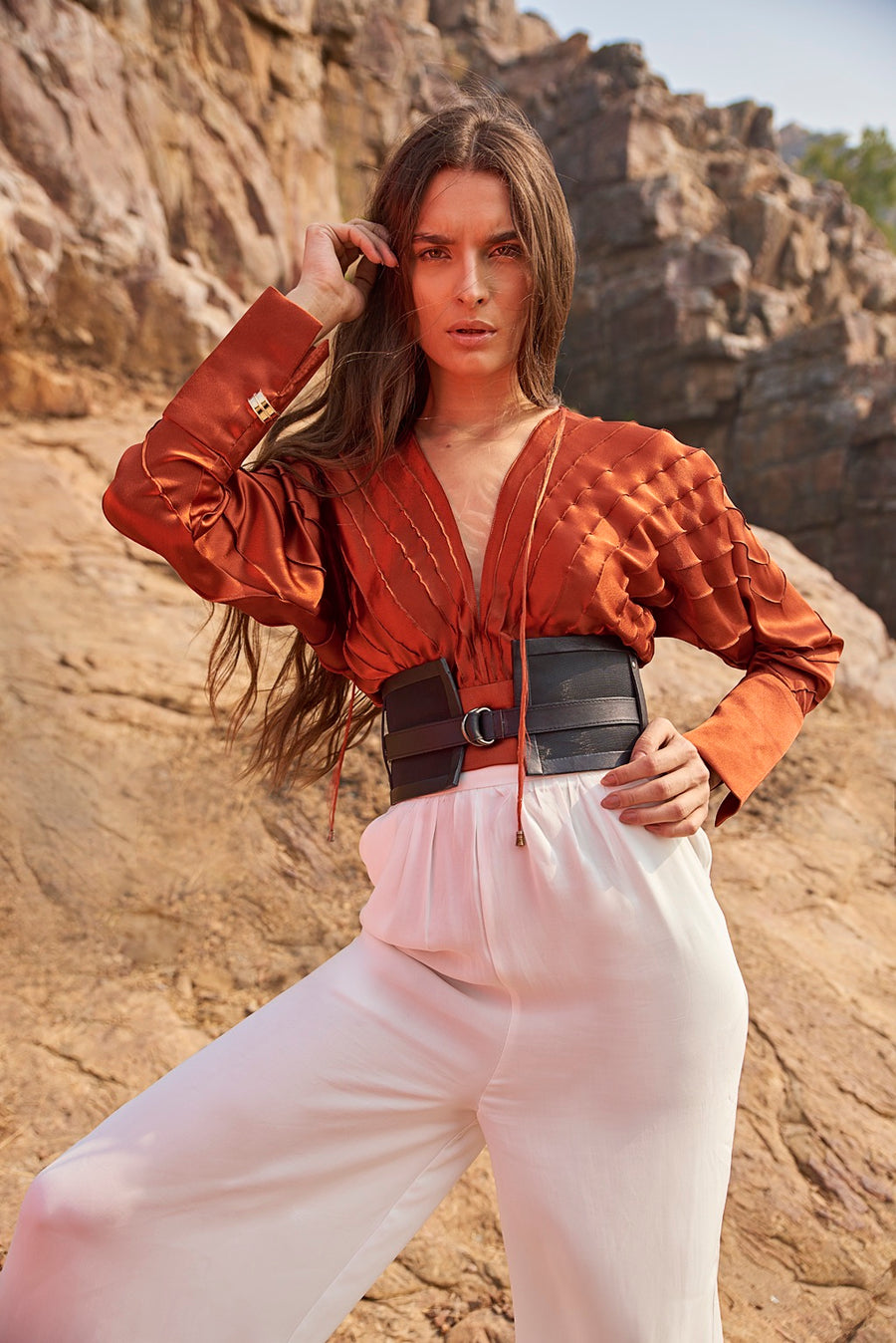 RUST  PLEATED BLOUSE